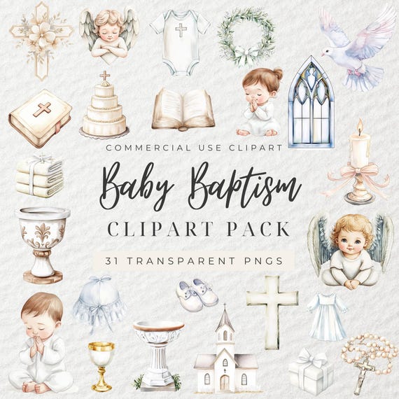 Watercolor Baby Baptism Clipart, Religious Clipart, Christian Clipart, Christening Clipart, Catholic Clipart, Praying Clipart, Bible, Church
