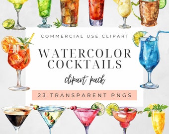 Watercolor Cocktails Clipart Bundle, Alcohol Clipart, Drinks Clipart, Wedding Cocktails Clipart, Beverage Clipart, Signature Cocktail, PNG