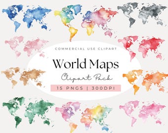 Watercolor World Map Clipart, Travel Clipart, Wedding Invitation Clipart, Adventure Awaits, Continents Clipart, World Travel Maps, PNG