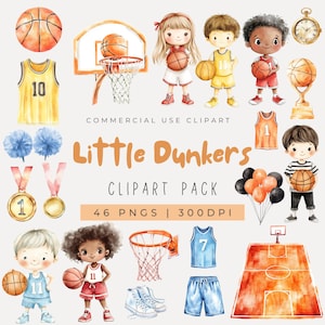 Aquarelle des cliparts basket-ball, maillot des cliparts, clipart sport, ballon, arbitre, clipart anniversaire, joueur de basket-ball, terrain de basket-ball, PNG