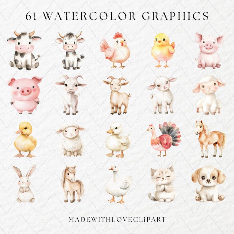 Watercolor Cute Farm Clipart, Farm Animals Clipart, Highland Cow ...