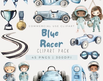 Clipart de coche de carreras azul acuarela: Decoración de cumpleaños rápida uno y dos PNG