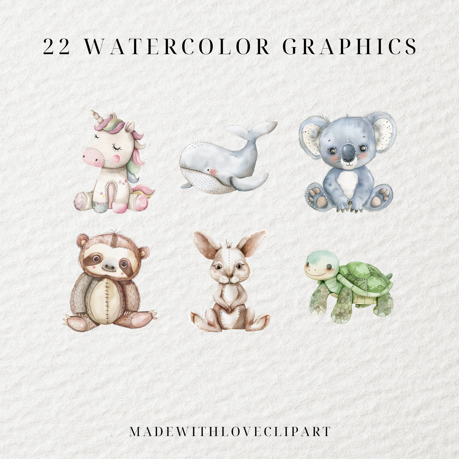 Watercolor Plush Animals Clipart, Cute Plushie Animals Clipart ...