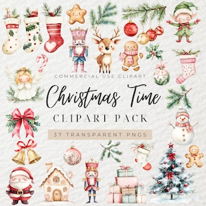 Imágenes Prediseñadas de Navidad de acuarela, imágenes prediseñadas de Santa Claus, imágenes prediseñadas de Navidad, imágenes prediseñadas de adorno, reno de Navidad, elfo, árbol de Navidad, cascanueces, PNG