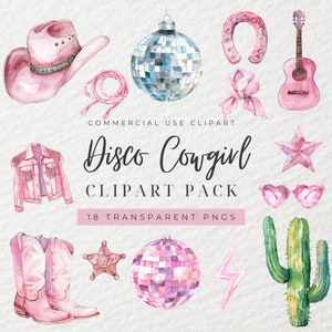 Acuarela Disco Vaquera Clipart, Disco Imágenes Prediseñadas, Imágenes Prediseñadas de Vaquera Costera, Imágenes Prediseñadas Occidentales, Botas de Vaquera, Lets Go Girls, Rodeo Rosa, PNG