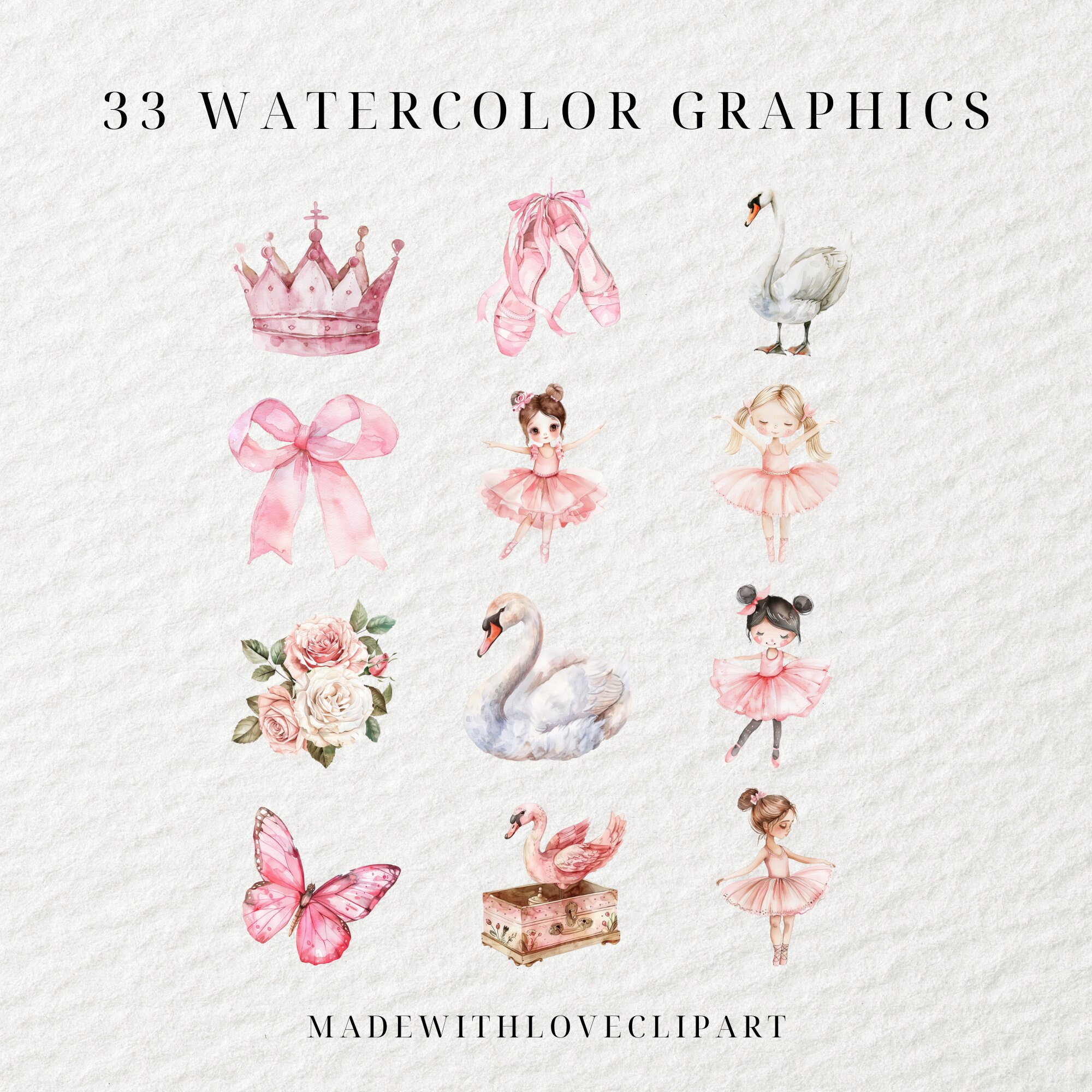 Watercolor Pink Ballerina Clipart Pack, Little Ballerina Clipart, Swan ...