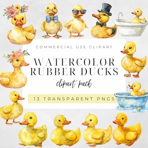 Watercolor Rubber Duck Clipart Bundle, Ducks Clipart, Bath Clipart, Clipart for Commercial Use, Bath Toy Clipart, Cute Rubber Ducks