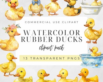 Aquarell Gummiente Clipart Bundle, Enten Clipart, Bade Clipart, Clipart für kommerzielle Nutzung, Badespielzeug Clipart, niedliche Gummienten