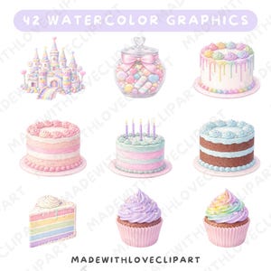 Clipart di dolciumi ad acquerello, Paese delle Caramelle Arcobaleno, Dessert (PNG, Uso Commerciale) immagine 2