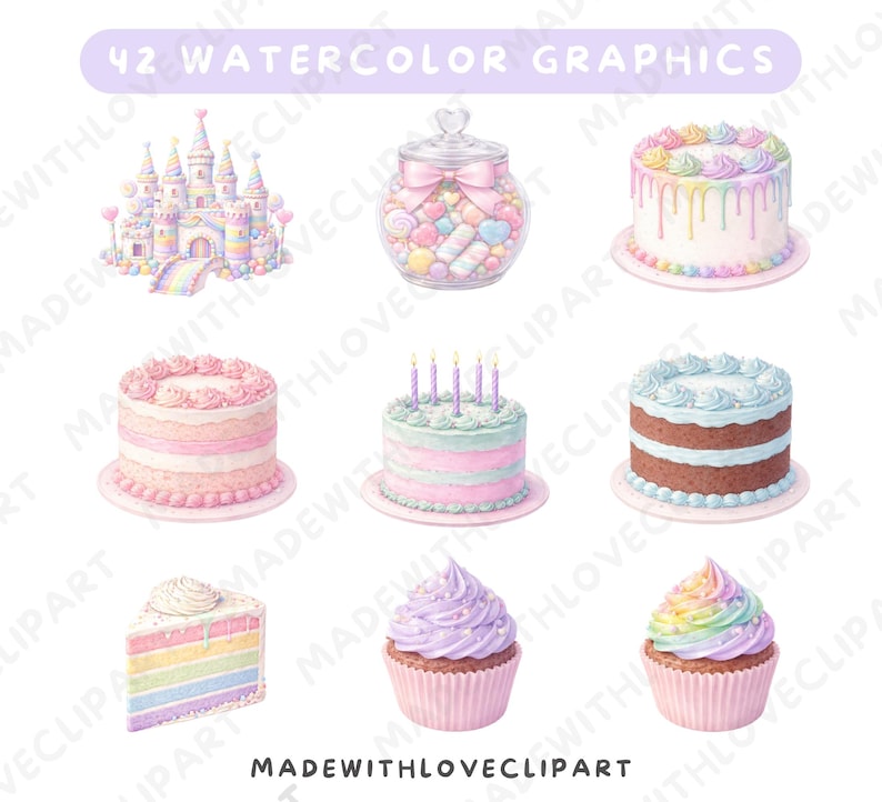 Clipart di dolciumi ad acquerello, Paese delle Caramelle Arcobaleno, Dessert (PNG, Uso Commerciale) immagine 2