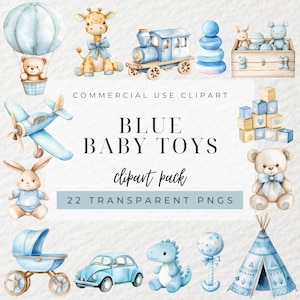 Clipart di giocattoli per bambini blu acquerello, giocattoli per la cameretta dei bambini, clipart di giocattoli per neonati, clipart di baby shower, giocattoli di legno, clipart di neonati, decorazioni per la cameretta dei bambini