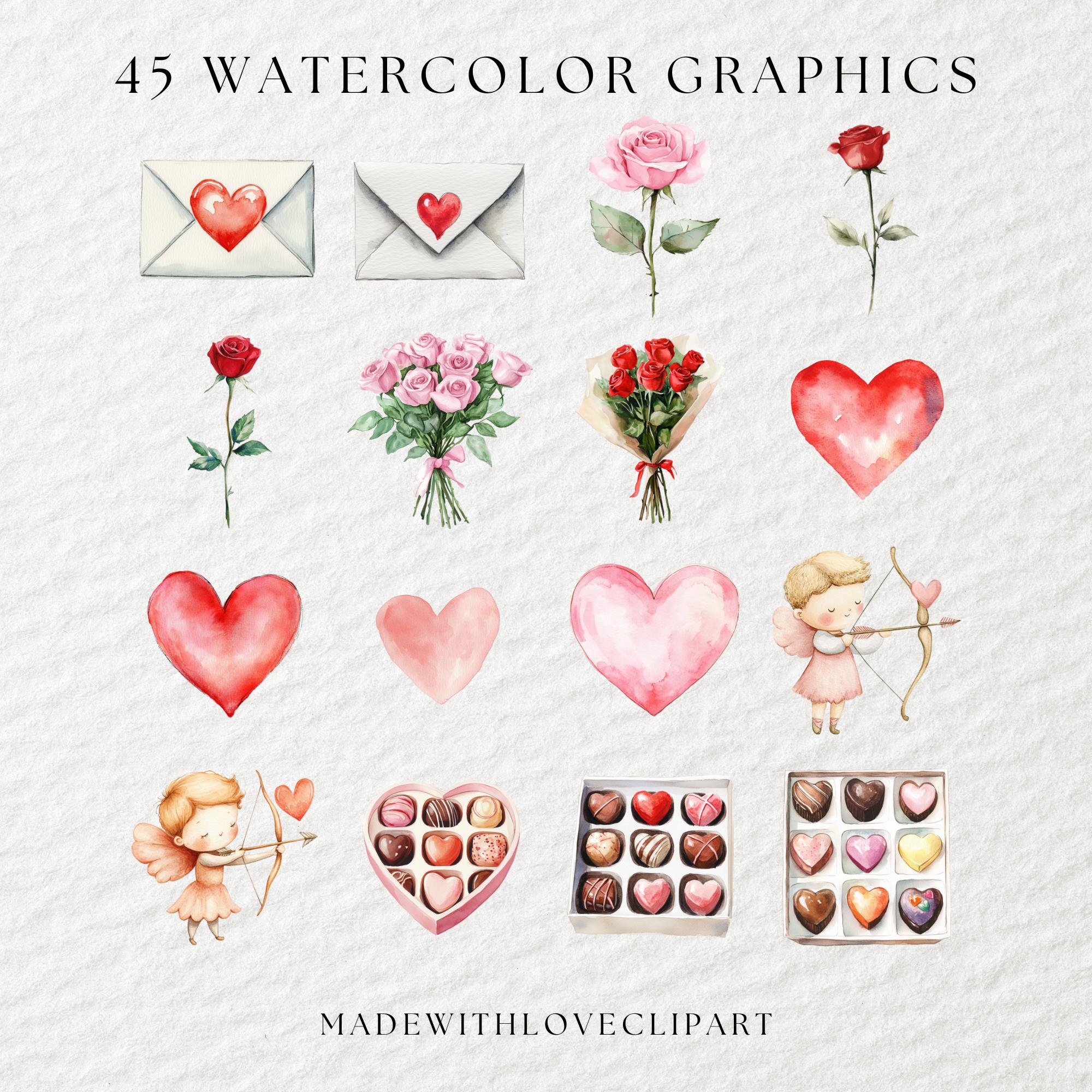 Watercolor Valentines Day Clipart, Valentines Clipart, Love Clipart ...