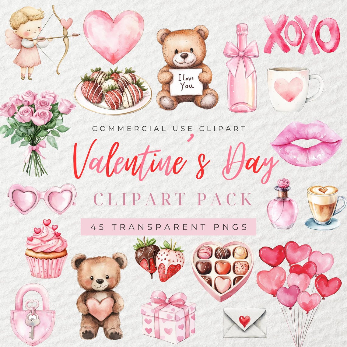 Watercolor Valentines Day Clipart, Valentines Clipart, Love Clipart ...