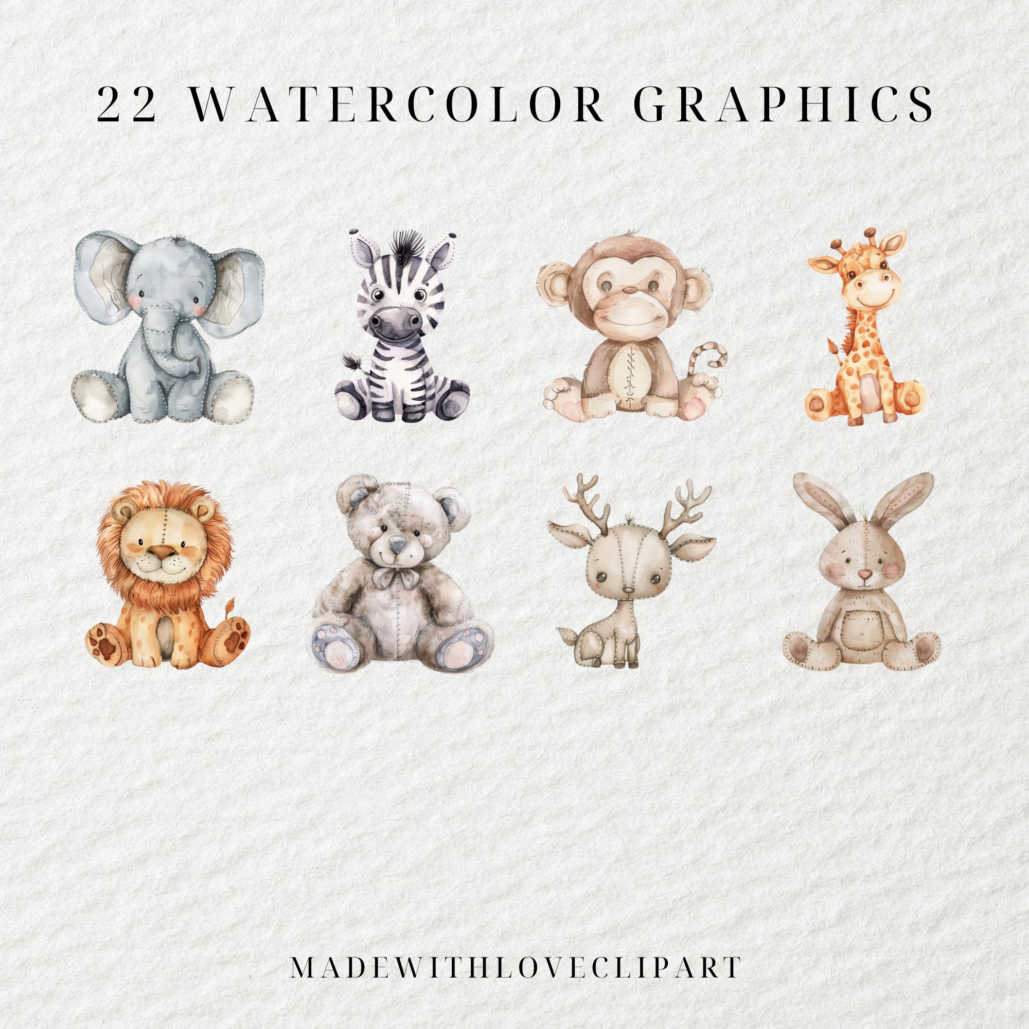 Watercolor Plush Animals Clipart, Cute Plushie Animals Clipart ...