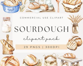 Watercolor Sourdough Bread Clipart, Kitchen Utensils, Cooking Clipart, Baking Clipart, Food Clipart, Baking Tools, Bakery Clipart, Baker PNG
