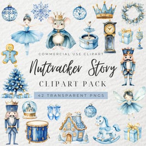 Clipart de quebra-nozes azul aquarela, Natal de quebra-nozes, Natal azul, Bailarina, Rei dos ratos, Clipart de Natal, Natal, Conto de fadas, PNG