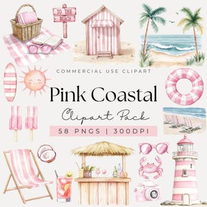 Aquarell rosa Strand Tag Clipart, rosa Sommer Clipart, Tropisch Clipart, Clipart Strand Urlaub, Clipart Ozean, niedlich am Meer, Urlaub, PNG
