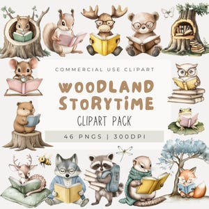 Aquarelle lecture des bois des cliparts, des cliparts l'heure du conte, animaux mignons de la forêt, clipart chambre d'enfant, animaux lisant, livre, automne, automne, PNG