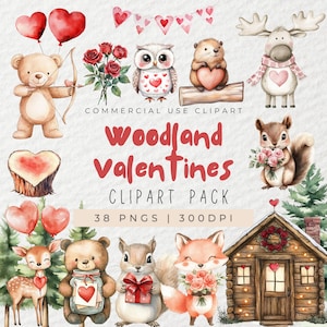 Aquarel Valentine bos clipart, bosdieren clipart, dieren verliefd, Valentijnsdag clipart, schattige baby dier, kinderkamer png