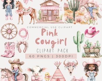 Aquarelle rose des cliparts cow-girl, clipart cow-girl mignon, clipart Far West, clipart Western, cow-girl bébé fille, bottes de cow-girl, baby shower PNG