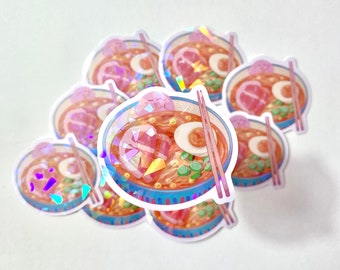 Pegatina holográfica de Ponyo Ramen / Arte de fan de Studio Ghibli