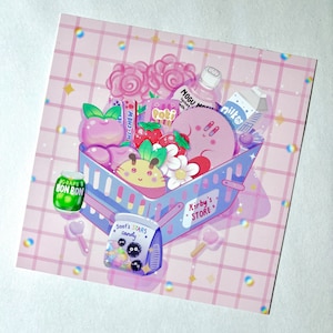 Cute Kirby Shopping Cart Asian Snacks Art Print Fan Art | Freebies with Order