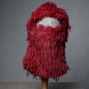 handmade pink fringed balaclava ski mask, designer mask, holiday festival and gifts, unisex full faced balaclava, warm keeping face mask