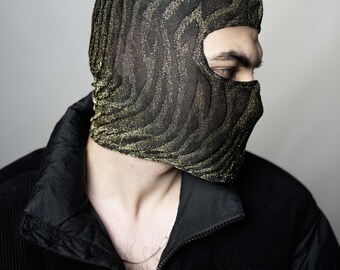 Handmade designer balaclava mask, green glitter pattern ski mask, designed mask, motorcycle mask, custom mask, Christmas, full faced mask