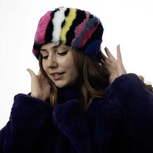 rainbow plush handmade hat,  designer hat ,snow hat, ski hat
