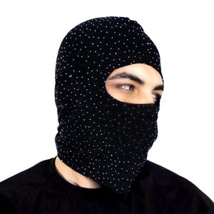 Máscara de esqui, Balaclava prateada feita à mão, design especial, máscara de neve facial exclusiva, máscara personalizada, motocicleta, boate, festa, máscara de festival, pedra