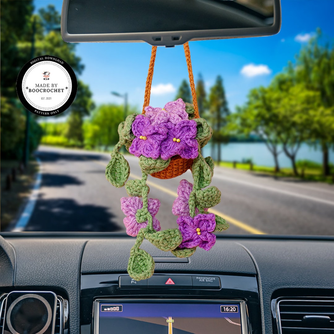 Lilac Basket Car Hanging Crochet Pattern Car Accessories Crochet Car ...