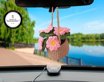 Pink Daisy Flowers Car Hanging Crochet Pattern | Car Accessories | Crochet Car Decor | Car Mirror Hanging | Crochet Decoration | Boo.Crochet