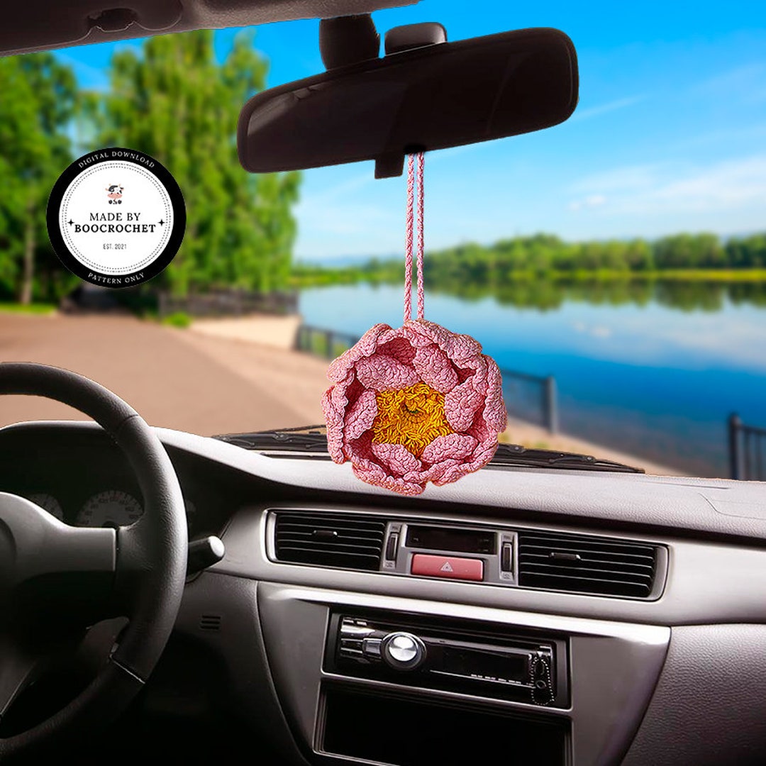 Peony Flower Car Hanging Crochet Pattern Car Accessories Crochet Car