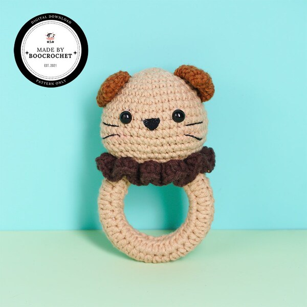 Brown Cat Rattle Pattern Crochet | Baby Shower Toy Animal | Rattle Toy Personalized For Baby | Gift For First Mom|Gift For Kid | Boo.Crochet