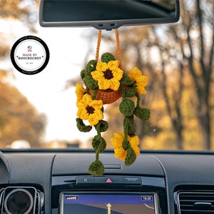 Sunflowers Basket Car Hanging Crochet Pattern |Car Accessories | Car Decor | Car Mirror Hanging Accessories | Gift For Her | Boo.Crochet