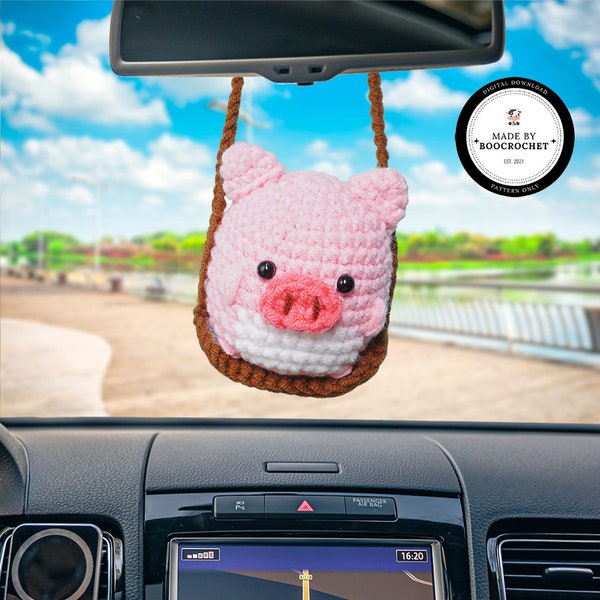 Swinging Pink Pig Car Hanging Crochet Pattern |Car Accessories | Crochet Car Decor | Car Mirror Hanging Accessories|Gift For Her| oo.Crochet