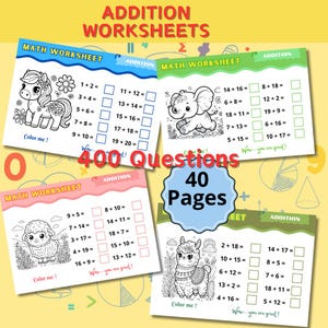 Addition Worksheets, Addition Math Games, Math Addition Worksheets for Kindergarten, Printable Math Activities, Addition Coloring Sheets