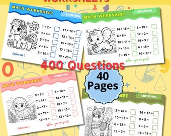 Addition Worksheets, Addition Math Games, Math Addition Worksheets for Kindergarten, Printable Math Activities, Addition Coloring Sheets