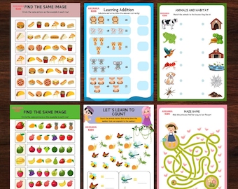Educatieve printables voor kinderen, afdrukbare leeractiviteiten, overtrekken, tellen, match schaduw, match foto, werkbladen voor peuters