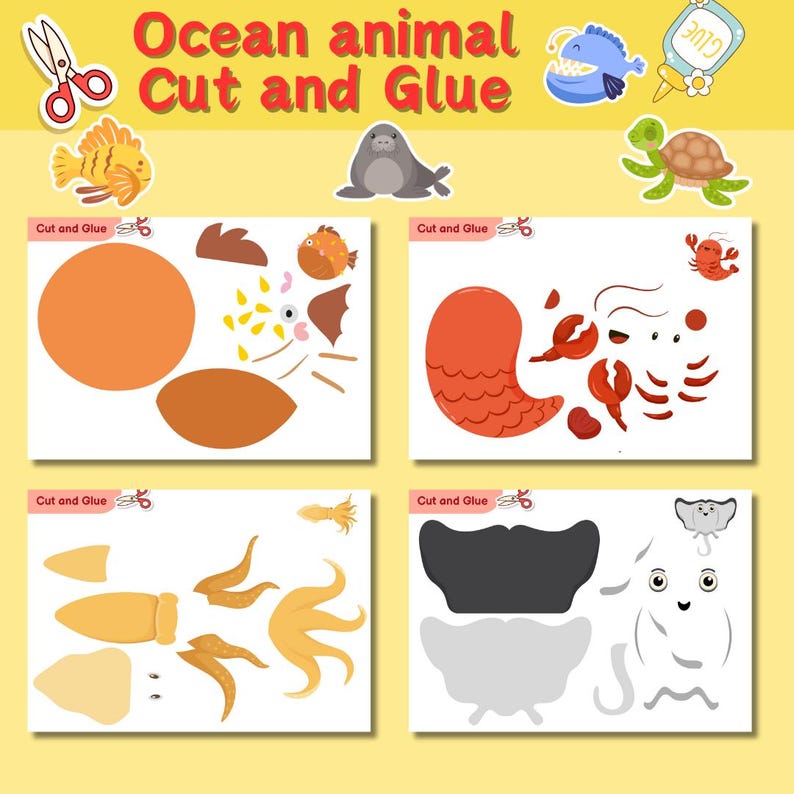 Sea Animals Crafts, Ocean Animals Activity, Cut and Paste Activities ...