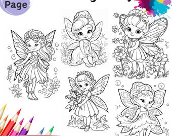 Fairy coloring pages, kawai coloring book, children's coloring books, coloring pages for adults, fairies coloring, coloring book bundle