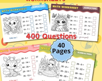 Math Subtraction Printable,Digital Math Subtraction, Learning Printable for Kids, Printable Math Worksheets,Learning Subtraction, Homeschool