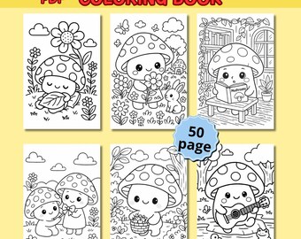 50 Mushroom coloring book, Kids coloring book, Nature coloring book, Printable coloring pages, Coloring pages for kids, Cute coloring