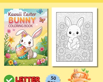 Easter bunny coloring book, Easter coloring pages, Easter activity book, coloring book for toddlers, kawaii Easter bunny coloring