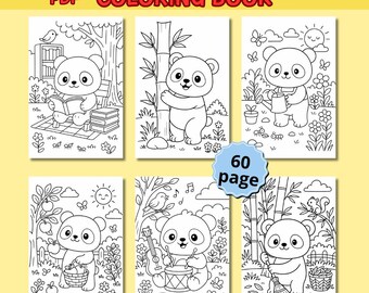 60枚のパンダの塗り絵、かわいいパンダの塗り絵、楽しい動物の塗り絵、動物の塗り絵、愛らしい動物のアート、簡単な大胆な塗り絵