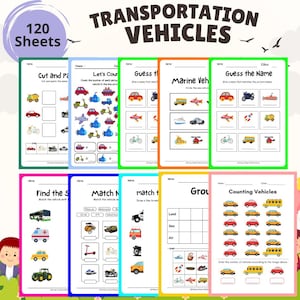 Transportation Worksheets for Kids, Vehicle Recognition Worksheets, Kids Transportation Activities, Printable Transportation Worksheets