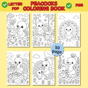 50 Peacock coloring book, Peacock coloring PDF, Kids coloring book, Printable coloring pages, Coloring book for toddlers, Animal coloring