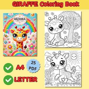 Bold and Easy, Kawaii Giraffe Coloring Book, Cute Giraffe Coloring Pages, Adorable Giraffe Coloring Printable, Giraffe Mandala Coloring Page