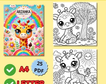 Vet en gemakkelijk, kawaii giraf kleurboek, schattige giraffe kleurplaten, schattige giraf kleurplaat, afdrukbare giraffe, mandala giraf kleurplaat