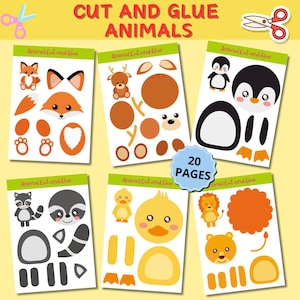 Cut and Glue Animals, Scissor Skills Worksheets, Preschool Cutting Practice, Kindergarten Learning Printables, First Grade Craft Activities